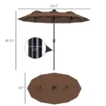 Outsunny Double-sided Patio Umbrella, 9.7 ft. Outdoor Umbrella with 45-Degree Tilt and Crank, LED Solar Light and 12 Ribs, Coffee - Image 3