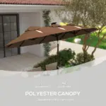 Outsunny Double-sided Patio Umbrella, 9.7 ft. Outdoor Umbrella with 45-Degree Tilt and Crank, LED Solar Light and 12 Ribs, Coffee - Image 7