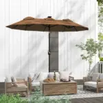 Outsunny Double-sided Patio Umbrella, 9.7 ft. Outdoor Umbrella with 45-Degree Tilt and Crank, LED Solar Light and 12 Ribs, Coffee - Image 9