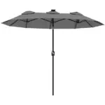 Outsunny Double-sided Patio Umbrella, 9.7' Outdoor Umbrella with Tilt and Crank, LED Solar Light and 12 Ribs, Gray - Image 11
