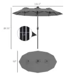 Outsunny Double-sided Patio Umbrella, 9.7' Outdoor Umbrella with Tilt and Crank, LED Solar Light and 12 Ribs, Gray - Image 3