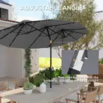 Outsunny Double-sided Patio Umbrella, 9.7' Outdoor Umbrella with Tilt and Crank, LED Solar Light and 12 Ribs, Gray - Image 4