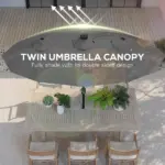Outsunny Double-sided Patio Umbrella, 9.7' Outdoor Umbrella with Tilt and Crank, LED Solar Light and 12 Ribs, Gray - Image 5