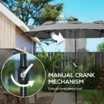 Outsunny Double-sided Patio Umbrella, 9.7' Outdoor Umbrella with Tilt and Crank, LED Solar Light and 12 Ribs, Gray - Image 6