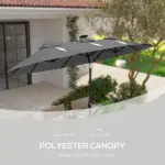 Outsunny Double-sided Patio Umbrella, 9.7' Outdoor Umbrella with Tilt and Crank, LED Solar Light and 12 Ribs, Gray - Image 7