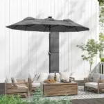 Outsunny Double-sided Patio Umbrella, 9.7' Outdoor Umbrella with Tilt and Crank, LED Solar Light and 12 Ribs, Gray - Image 9