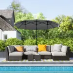 Outsunny Double-sided Patio Umbrella, 9.7' Outdoor Umbrella with Tilt and Crank, LED Solar Light and 12 Ribs, Gray - Image 10