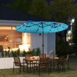 Outsunny Double-sided Patio Umbrella, 9.7 ft Outdoor Umbrella with Tilt and Crank, LED Solar Light and 12 Ribs, Light Blue - Image 2