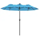 Outsunny Double-sided Patio Umbrella, 9.7 ft Outdoor Umbrella with Tilt and Crank, LED Solar Light and 12 Ribs, Light Blue - Image 11