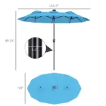 Outsunny Double-sided Patio Umbrella, 9.7 ft Outdoor Umbrella with Tilt and Crank, LED Solar Light and 12 Ribs, Light Blue - Image 3