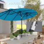 Outsunny Double-sided Patio Umbrella, 9.7 ft Outdoor Umbrella with Tilt and Crank, LED Solar Light and 12 Ribs, Light Blue - Image 4