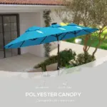 Outsunny Double-sided Patio Umbrella, 9.7 ft Outdoor Umbrella with Tilt and Crank, LED Solar Light and 12 Ribs, Light Blue - Image 7