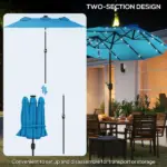 Outsunny Double-sided Patio Umbrella, 9.7 ft Outdoor Umbrella with Tilt and Crank, LED Solar Light and 12 Ribs, Light Blue - Image 8