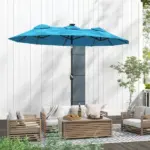 Outsunny Double-sided Patio Umbrella, 9.7 ft Outdoor Umbrella with Tilt and Crank, LED Solar Light and 12 Ribs, Light Blue - Image 9