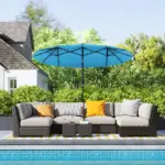Outsunny Double-sided Patio Umbrella, 9.7 ft Outdoor Umbrella with Tilt and Crank, LED Solar Light and 12 Ribs, Light Blue - Image 10