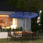 Outsunny Double-sided Patio Umbrella, 9.7 ft Outdoor Umbrella with Tilt and Crank, LED Solar Light and 12 Ribs, Navy Blue - Image 2