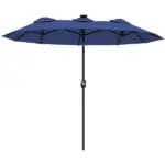Outsunny Double-sided Patio Umbrella, 9.7 ft Outdoor Umbrella with Tilt and Crank, LED Solar Light and 12 Ribs, Navy Blue - Image 11