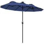 Outsunny Double-sided Patio Umbrella, 9.7 ft Outdoor Umbrella with Tilt and Crank, LED Solar Light and 12 Ribs, Navy Blue