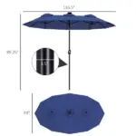 Outsunny Double-sided Patio Umbrella, 9.7 ft Outdoor Umbrella with Tilt and Crank, LED Solar Light and 12 Ribs, Navy Blue - Image 3