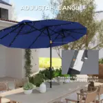 Outsunny Double-sided Patio Umbrella, 9.7 ft Outdoor Umbrella with Tilt and Crank, LED Solar Light and 12 Ribs, Navy Blue - Image 4