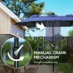 Outsunny Double-sided Patio Umbrella, 9.7 ft Outdoor Umbrella with Tilt and Crank, LED Solar Light and 12 Ribs, Navy Blue - Image 6