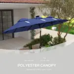 Outsunny Double-sided Patio Umbrella, 9.7 ft Outdoor Umbrella with Tilt and Crank, LED Solar Light and 12 Ribs, Navy Blue - Image 7