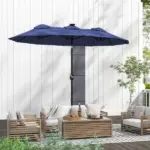 Outsunny Double-sided Patio Umbrella, 9.7 ft Outdoor Umbrella with Tilt and Crank, LED Solar Light and 12 Ribs, Navy Blue - Image 9