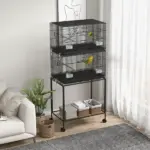 PawHut Double Stackable Bird Cage on Wheels with Stand, for Canaries - Image 2