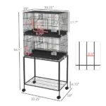 PawHut Double Stackable Bird Cage on Wheels with Stand, for Canaries - Image 3
