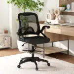 Drafting Chair, Tall Office Chair with Lumbar Support, Flip-Up Armrests, Footrest Ring and Adjustable Seat Height, Black - Image 2