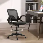 Drafting Chair, Tall Office Chair with Lumbar Support, Flip-Up Armrests, Footrest Ring and Adjustable Seat Height, Black - Image 11