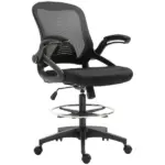 Drafting Chair, Tall Office Chair with Lumbar Support, Flip-Up Armrests, Footrest Ring and Adjustable Seat Height, Black - Image 13