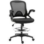 Drafting Chair, Tall Office Chair with Lumbar Support, Flip-Up Armrests, Footrest Ring and Adjustable Seat Height, Black