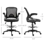 Drafting Chair, Tall Office Chair with Lumbar Support, Flip-Up Armrests, Footrest Ring and Adjustable Seat Height, Black - Image 3