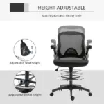 Drafting Chair, Tall Office Chair with Lumbar Support, Flip-Up Armrests, Footrest Ring and Adjustable Seat Height, Black - Image 4