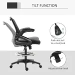 Drafting Chair, Tall Office Chair with Lumbar Support, Flip-Up Armrests, Footrest Ring and Adjustable Seat Height, Black - Image 6