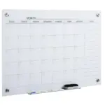Dry Erase Glass Whiteboard Calendar, 35"x23" Monthly Planner, Frameless, with Markers and Eraser for Home Office