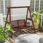 Dual-Seater Garden Swing Bench with Frame and Auxiliary Tables, Weathered Look for Outdoor Areas - Image 2