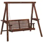 Dual-Seater Garden Swing Bench with Frame and Auxiliary Tables, Weathered Look for Outdoor Areas - Image 11