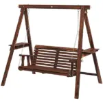 Dual-Seater Garden Swing Bench with Frame and Auxiliary Tables, Weathered Look for Outdoor Areas