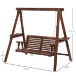 Dual-Seater Garden Swing Bench with Frame and Auxiliary Tables, Weathered Look for Outdoor Areas - Image 3