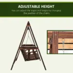 Dual-Seater Garden Swing Bench with Frame and Auxiliary Tables, Weathered Look for Outdoor Areas - Image 5