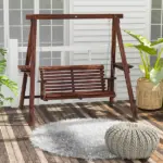 Dual-Seater Garden Swing Bench with Frame and Auxiliary Tables, Weathered Look for Outdoor Areas - Image 8