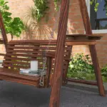Dual-Seater Garden Swing Bench with Frame and Auxiliary Tables, Weathered Look for Outdoor Areas - Image 9