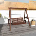 Dual-Seater Garden Swing Bench with Frame and Auxiliary Tables, Weathered Look for Outdoor Areas - Image 10