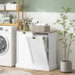 HOMCOM Dual Tilt out Laundry Hamper Cabinet with 2 Removable Basket, Modern Bathroom Storage Cabinet with Shaker Doors and Handles, White - Image 2
