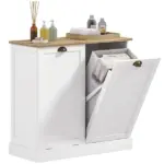 HOMCOM Dual Tilt out Laundry Hamper Cabinet with 2 Removable Basket, Modern Bathroom Storage Cabinet with Shaker Doors and Handles, White - Image 11