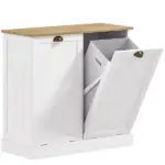 HOMCOM Dual Tilt out Laundry Hamper Cabinet with 2 Removable Basket, Modern Bathroom Storage Cabinet with Shaker Doors and Handles, White - Image 12