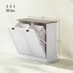 HOMCOM Dual Tilt out Laundry Hamper Cabinet with 2 Removable Basket, Modern Bathroom Storage Cabinet with Shaker Doors and Handles, White - Image 3