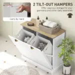 HOMCOM Dual Tilt out Laundry Hamper Cabinet with 2 Removable Basket, Modern Bathroom Storage Cabinet with Shaker Doors and Handles, White - Image 4